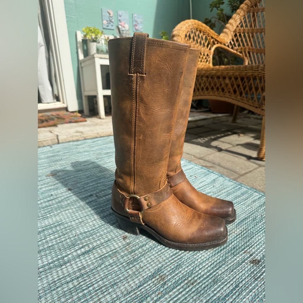 Frye Women’s Leather Harness Tall Boots In Smoke (Brown) | Usa Made